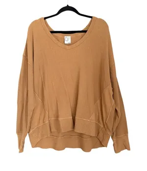 Offline by Aerie Wow Brown Waffle Knit Shirt Size L thumbnail 1