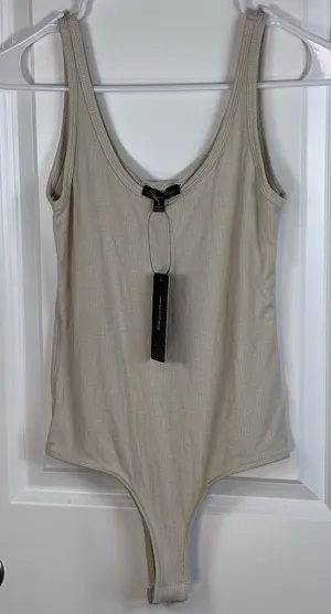 Shinestar Ribbed Tank Bodysuit Beige Nude Sleeveless Stretch Rayon Size Small thumbnail 1
