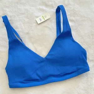 NWT Offline by Aerie Goals Blue Ribbed Padded Sports Bra - Size: Medium thumbnail 1