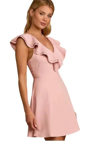 Lulu’s Divine Darling Light Pink Ruffled Skater‎ Dress large NWT thumbnail 1