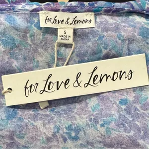 NEW For Love & Lemons Floral Lace Tie Blouse Top Blue Purple Women’s Small thumbnail 2