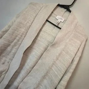 Soma Weekend Cream Heathered Open Pocket Cardigan Small Soft Cozy Lounge #1200 thumbnail 3