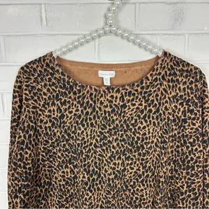 Garnet Hill Silk Cotton Animal Print Lightweight Knit Sweater Size S thumbnail 4