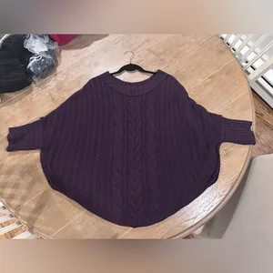 LOFT Women's Deep Purple Cable Knit Sweater thumbnail 4