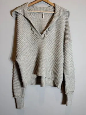 Free People Marlie Pullover Sweater Women's Small Pebble Collared Bohemian NWOT thumbnail 8
