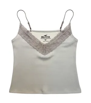 VTG Hollister Y2K White Ribbed Lace Trim Cami Top XS Coquette thumbnail 1