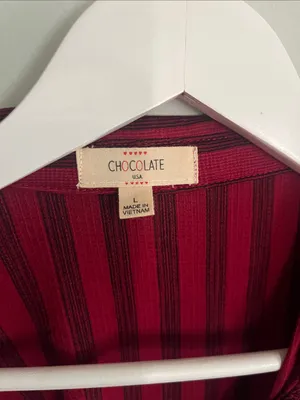 Chocolate Burgundy and Black Striped Tie-Front Blouse thumbnail 2