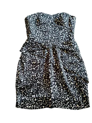 BCBGeneration Satin Animal Leopard Strapless Dress Women Size 2 Black Blue White thumbnail 2