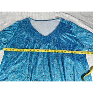 Women's Blue Floral V-Neck Short Sleeve Knit Sleepwear Top Polyester/Spandex 5XL thumbnail 7