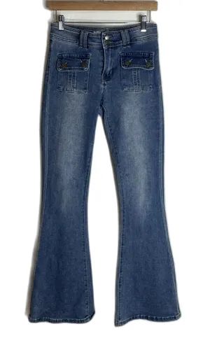 Rewash Jeans Womens 4 Blue Medium Wash Low Rise Flare Stretch bell bottoms y2k thumbnail 1