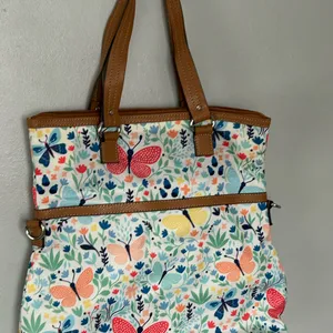 Floral Butterfly Tote Bag with Tan Accents thumbnail 4