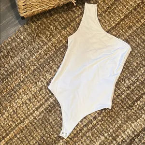 Abercrombie & Fitch Soft A&F Collection White Asymmetrical Bodysuit thumbnail 3