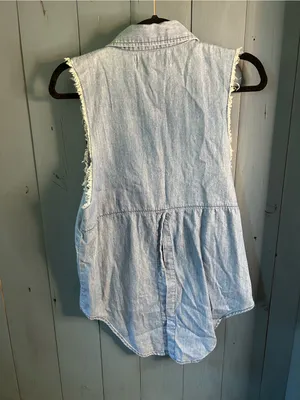 Vintage Havana Light Blue Denim S/L Button-Up Shirt w/Hi Low Hem | Size Large thumbnail 7