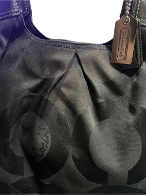 Coach black monogram hobo bag "C" pattern sateen fabric, signature Coach hangtag thumbnail 3