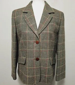 Vintage Petite Sophisticate Drab Olive Plaid Wool Blend Blazer Size 12 thumbnail 1