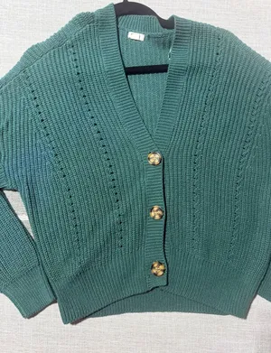 Garage Teal Green Shaker Knit Pointelle Button Front Cardigan Sweater Womens S thumbnail 1
