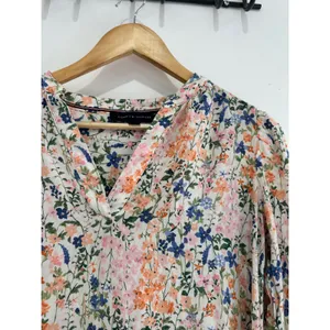 Tommy Hilfiger Floral V-Neck Ruffle Mini Dress XS Long Sleeve Tie Waist thumbnail 4