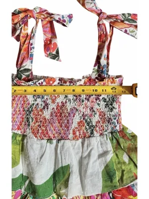 Farm Rio Mixed White Print Layered Dress M Tropical Floral Tiered cotton smocked thumbnail 5