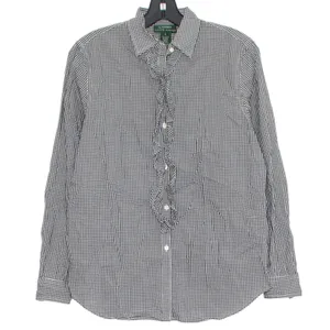 Lauren Ralph Lauren Top Academia Preppy Cottagecore Button Up Plaid Black Small thumbnail 1