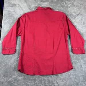Vintage Jane Ashley Red Top Womens Large Silver Studs 3/4 Sleeves Retro Western thumbnail 6