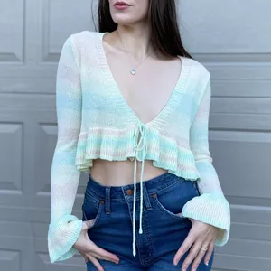 SHEIN Pastel Rainbow Y2K Aesthetic Cropped Open Knit Festival Sweater Size Small thumbnail 4