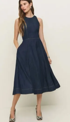 Reformation Pippa fit and flare denim midi dress Size: 6 thumbnail 1