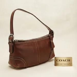 Coach Hampton Demi Baguette East West Brown Leather Vintage Premium Shoulder Bag thumbnail 1