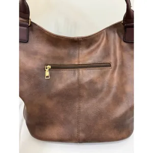 Vegan Leather Bucket Tote Crossbody Bag Brown Gold Hardware thumbnail 8