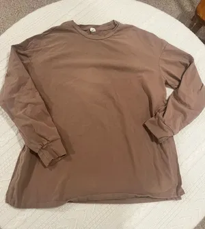 Oversized Long Sleeve Side Slit Tunic Top - Taupe/Mushroom - Size Medium thumbnail 1