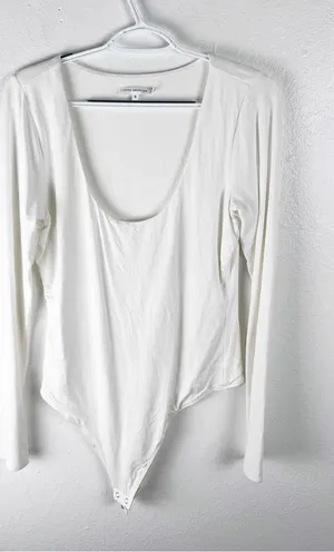 GOOD AMERICAN Cream Long Sleeves Scoop Neck Bodysuit Size Large Casual Neutral thumbnail 1