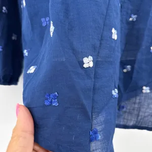 ROLLER RABBIT Blue Embroidered‎ Cotton Tunic Blouse Small S Boho V-Neck Slit Top thumbnail 4