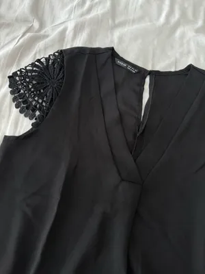 Black V-Neck Blouse With Lace Cap Sleeves thumbnail 3