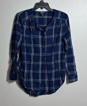 Nine West‎ Jeans Women Blue Plaid Button Up Blouse size Small. thumbnail 1
