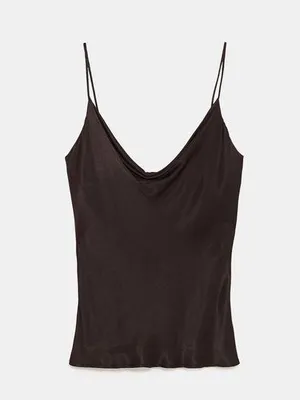 Zara brown silky tank top thumbnail 1