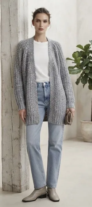 ZARA Gray Chunky Knit Cardigan sweater small thumbnail 1
