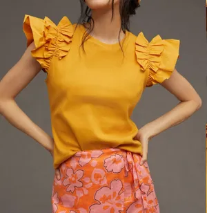 By Anthropologie Woven Ruffle Top thumbnail 1