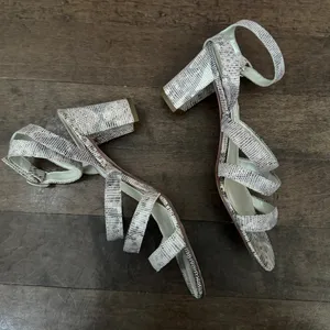 Vintage calico leather snakeskin pattern strappy block heel sandal shoe thumbnail 4