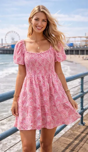 J Crew Pink Smocked Mini Dress Cotton Gauze Puff Sleeve M Cottagecore Valentines thumbnail 1