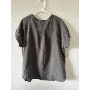 Faherty Women's Dark Gray Gauze Top Organic Cotton Sz XL Boho Lagenlook thumbnail 6