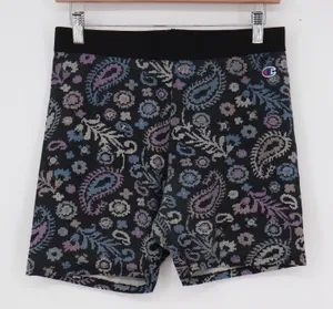Champion Womens Pixelated Paisley Bike Shorts Black Purple Size L thumbnail 1
