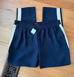 J.Crew Navy Cream Side Stripe Track Pants Size 10 thumbnail 1
