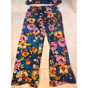 Room Service Womens Navy Floral Pajama Set Long Sleeve Button Down Small thumbnail 3