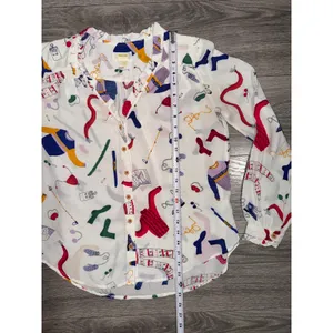 Maeve Anthropologie Blouse Size 2 Winter Gear Novelty Print Ruffle White Multi thumbnail 6