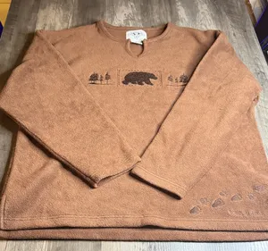 Woolrich Vintage Arctic Image Nome Alaska Brown Sweater With Bear Designs thumbnail 1