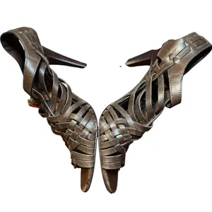 Tory Burch Shoes Womens Size 7.5M‎ Brown Leather Woven High Heel Sandals Strappy thumbnail 5