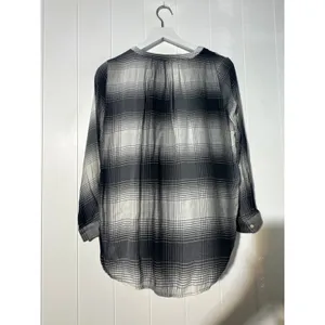 LOFT Womens S Petite Black White Plaid Blouse Split Neck thumbnail 3