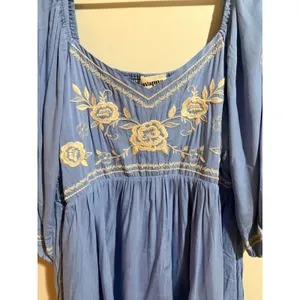 Savanna Jane Babydoll Dress 1X Blue New Floral Embroidered‎ Boho Puff Sleeve thumbnail 3