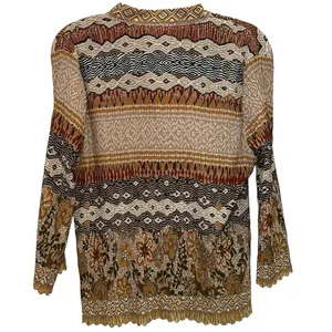 Boho Sheer‎ Blouse XL Earth Tone Floral Button Front Lightweight thumbnail 4