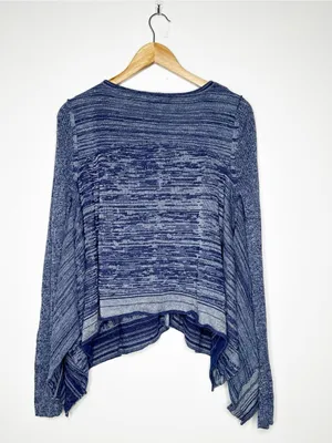 Free People Blue Asymmetrical Hook & Eye Cardigan Sweater Large thumbnail 8