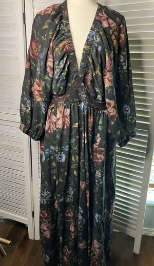 Torrid Dress Floral Black Maxi V-Neck size2 thumbnail 1